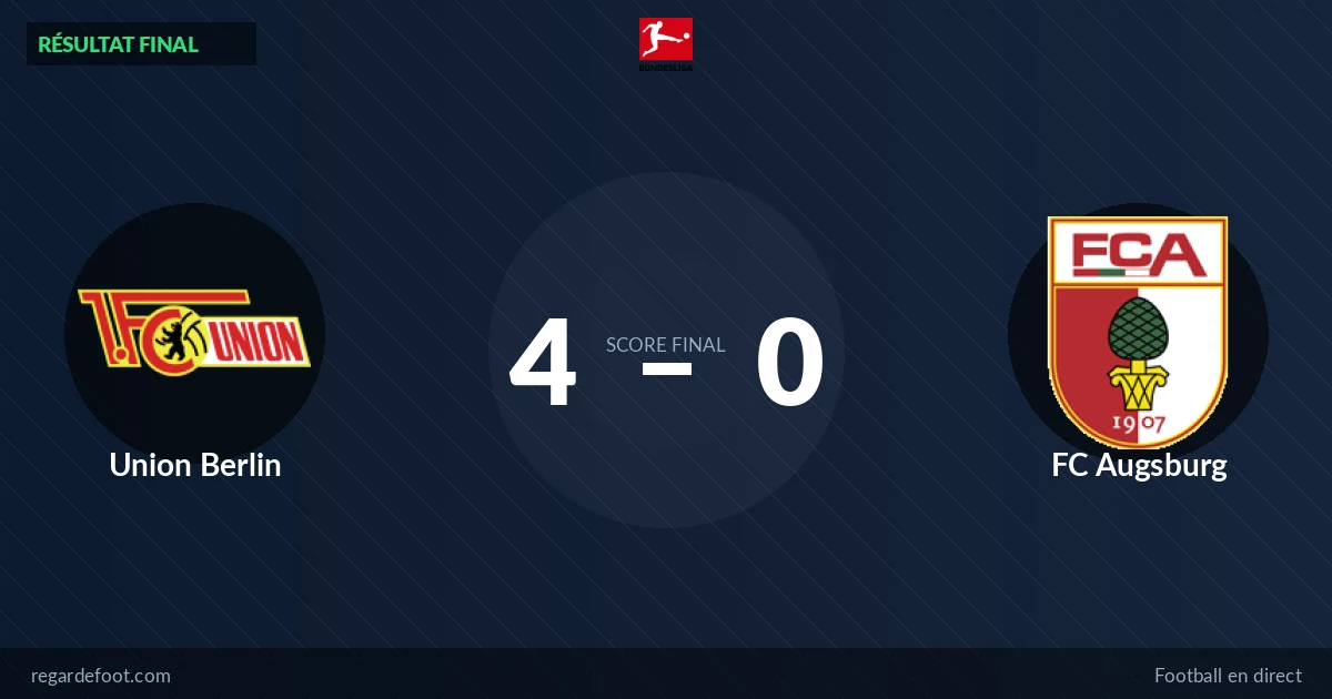 Union Berlin domine FC Augsburg (4-0) — clean sheet en Bundesliga