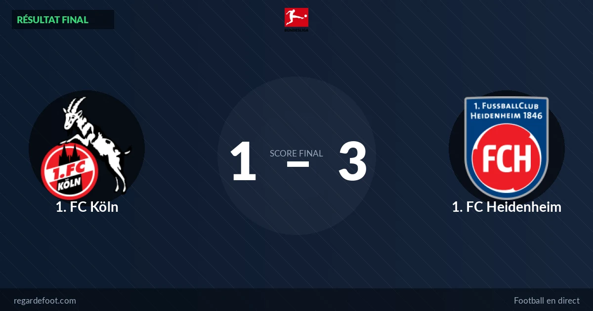 Bundesliga : 1. FC Heidenheim prend les trois points face à 1. FC Köln (1-3)