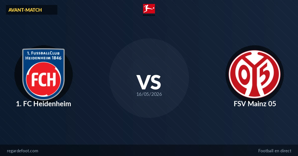Match du jour en Bundesliga : 1. FC Heidenheim défie FSV Mainz 05 (13:30)