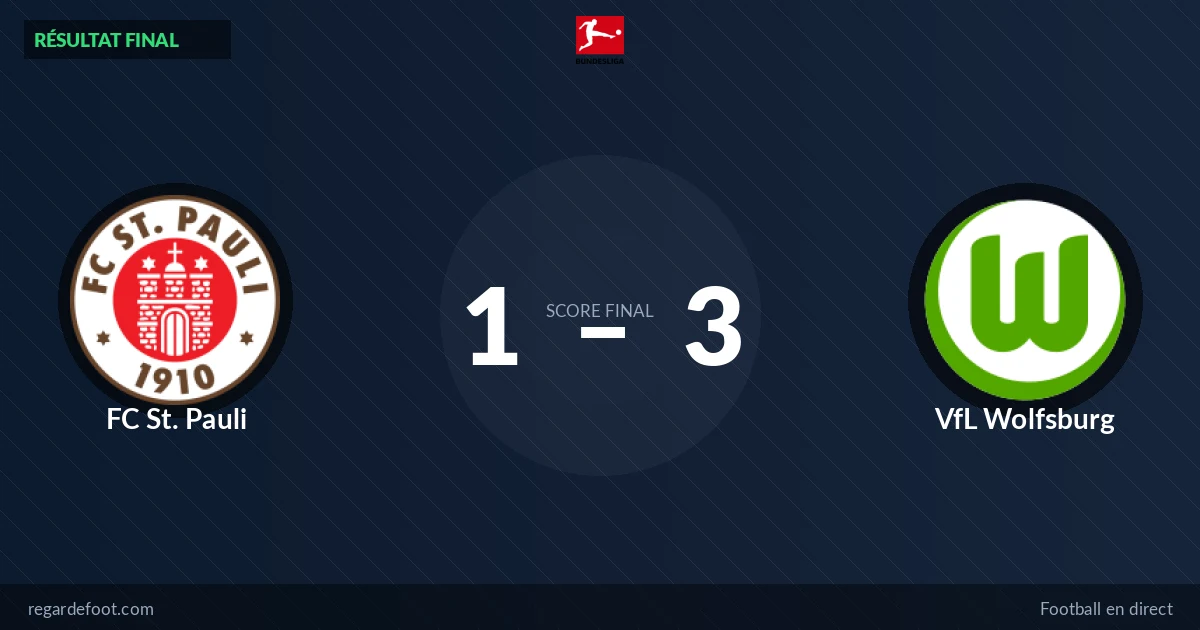 Résultat FC St. Pauli 1-3 VfL Wolfsburg (Bundesliga) : buts et analyse